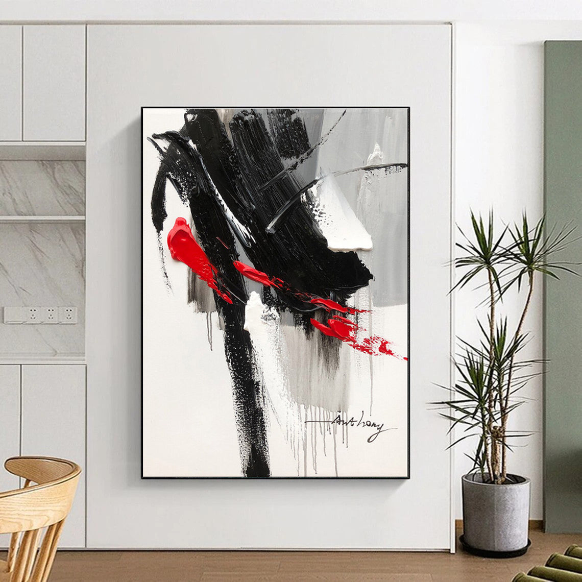 Unique Abstract Art Black, White, and Red Bold Abstract Art PT793