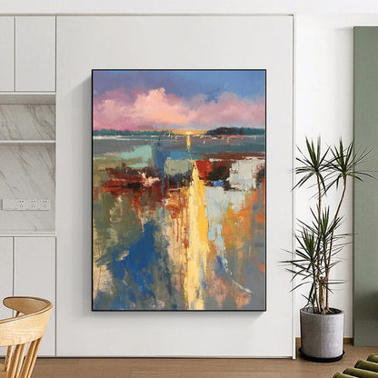 Hand Painting Colorful Coastal Abstract Landscape Acrylic Modern Art Painting DPS427