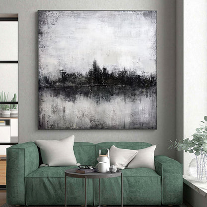 Acrylic Modern Art Paintings Black, White, and Gray Textured Landscape Abstract Art PT704