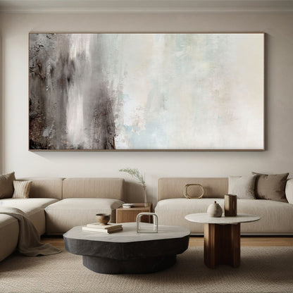 Big Painting in Beige, Grey, and Brown Abstract Misty Landscape Art PT238