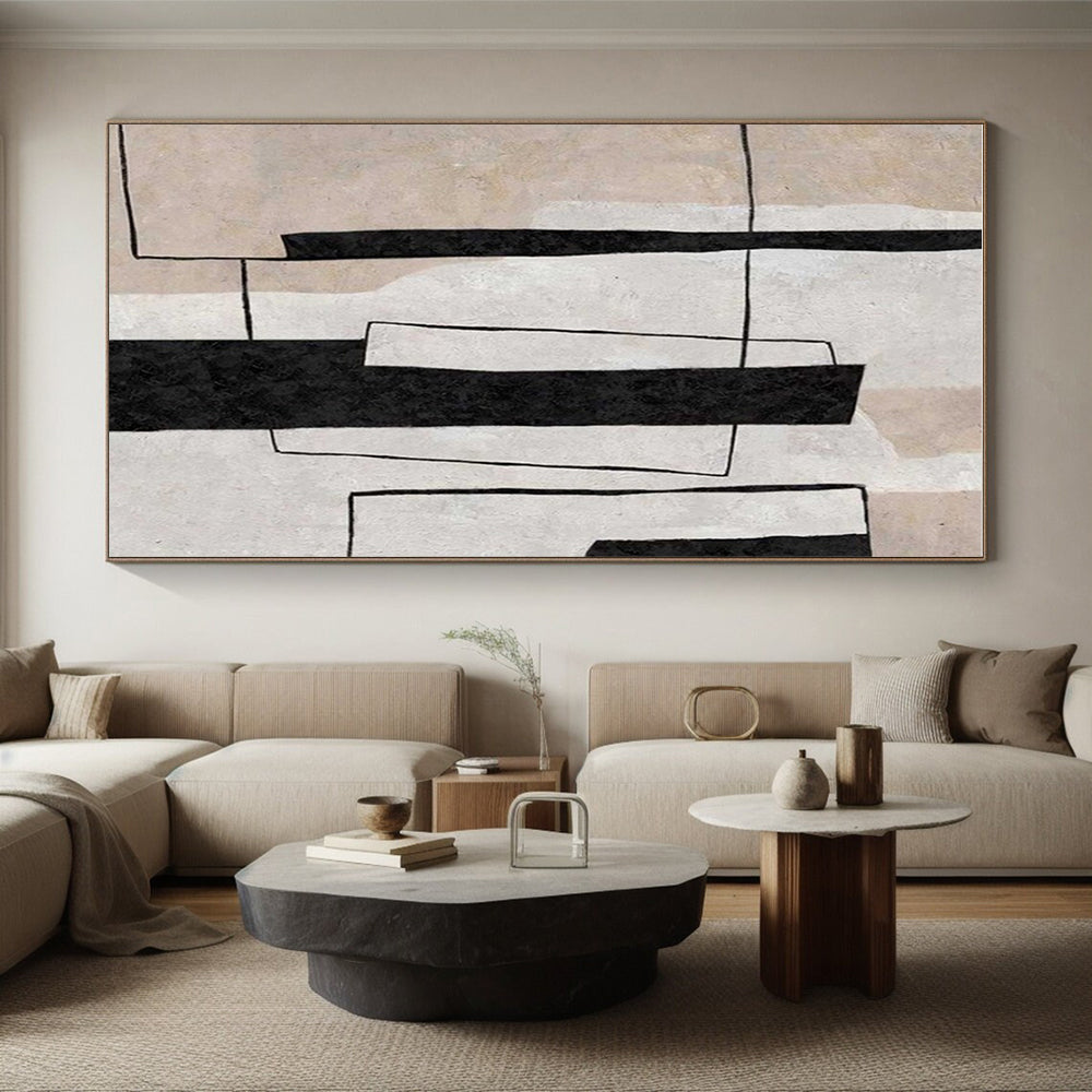 Modern Art Acrylic Black and Beige Geometric Abstract Art PT680