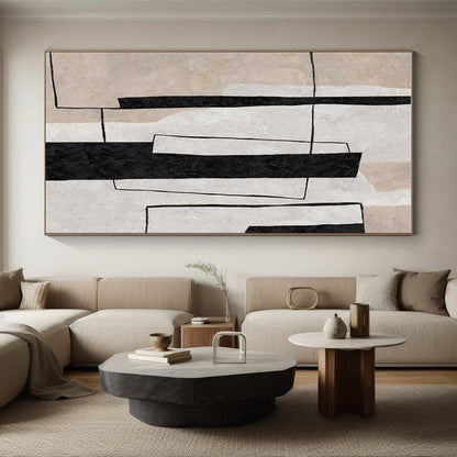 Modern Art Acrylic Black and Beige Geometric Abstract Art PT680