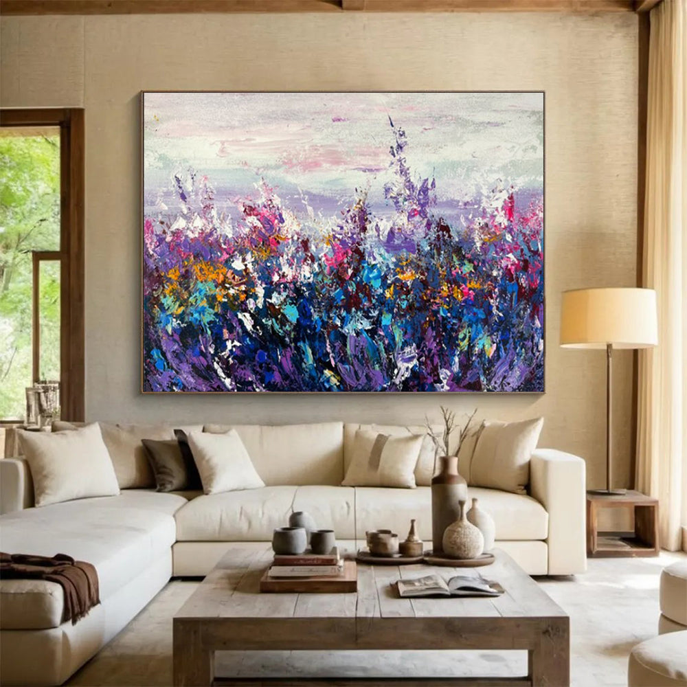 Large Painting In Living Room Multicolor Abstract Wildflower Field Art HPS345
