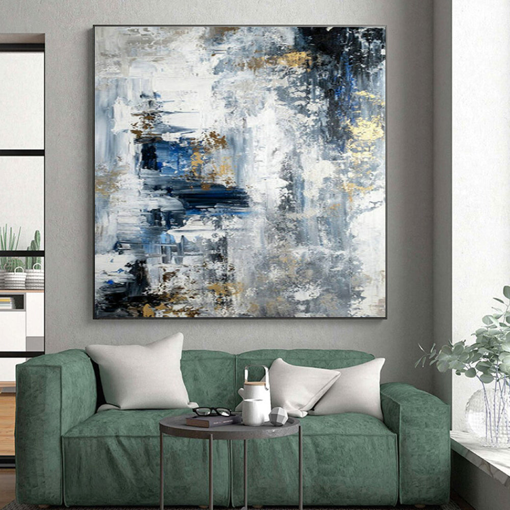 Handmade Art Blue, Gray, and Gold Textured Abstract Art PT770