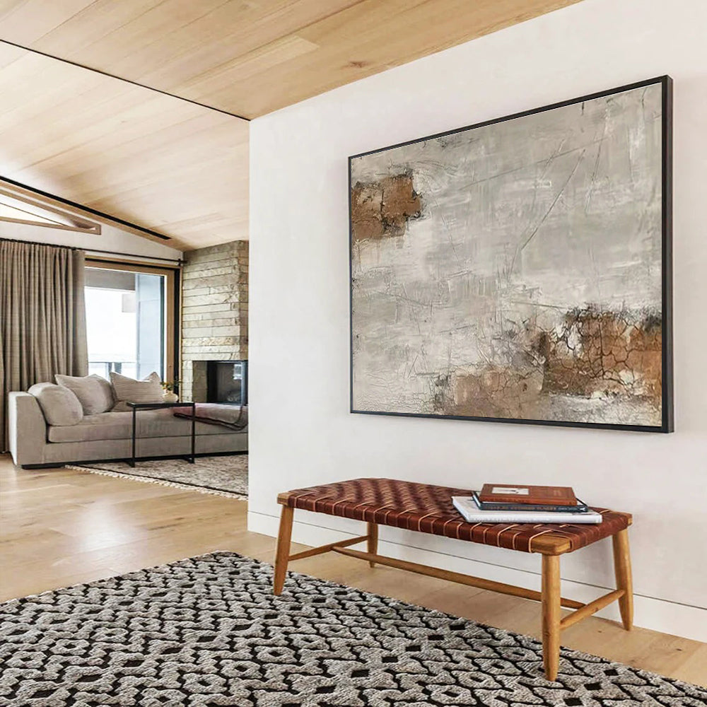 Large Painting In Living Room Beige, Gray, and Brown Textured Abstract Landscape Art HPS375
