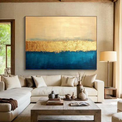 Paintings For House Gold, Beige & Teal Textured Abstract Painting HPS270