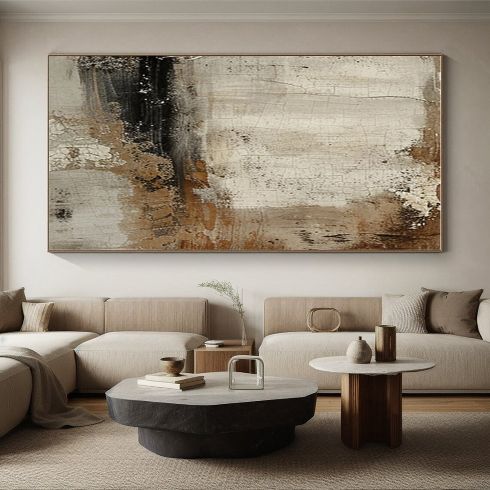 Large Contemporary Wall Art Beige Brown Black Textured Abstract Art PT489