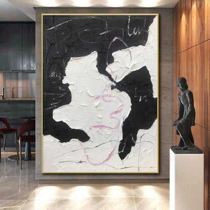 Textured Black & White with Pink Accents Abstract Art - Handmade Art PT582