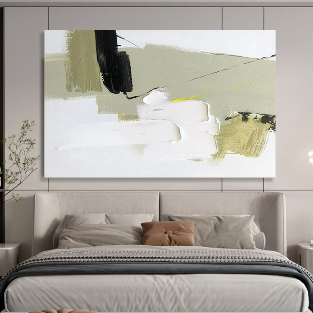 Oversized Abstract Wall Art Green, Black, and White Textured Abstract Landscape Art HPS357