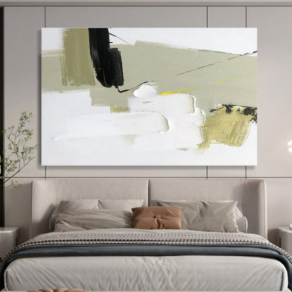 Oversized Abstract Wall Art Green, Black, and White Textured Abstract Landscape Art HPS357
