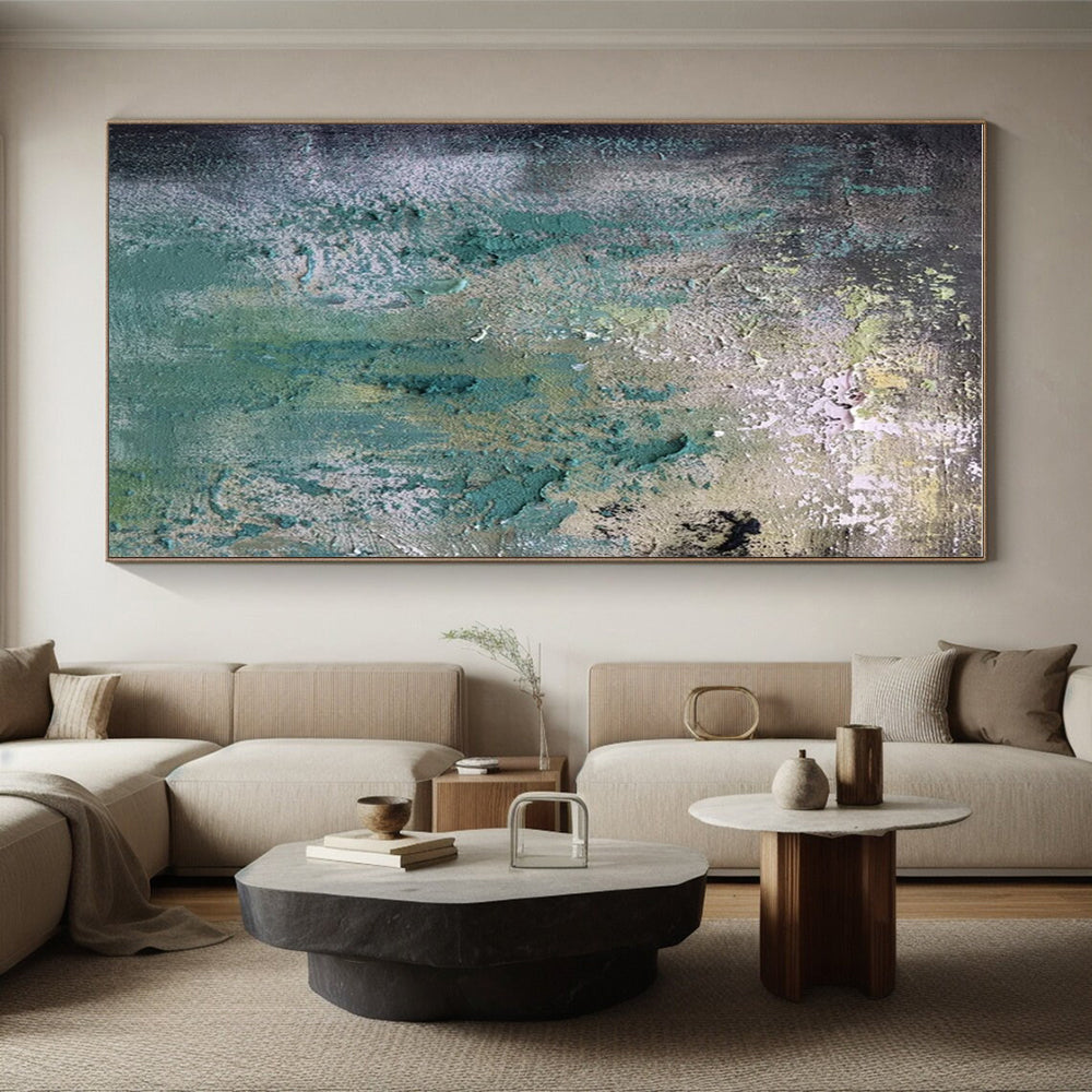 Unique Abstract Art Teal, Green, and Gray Textured Abstract Art PT783