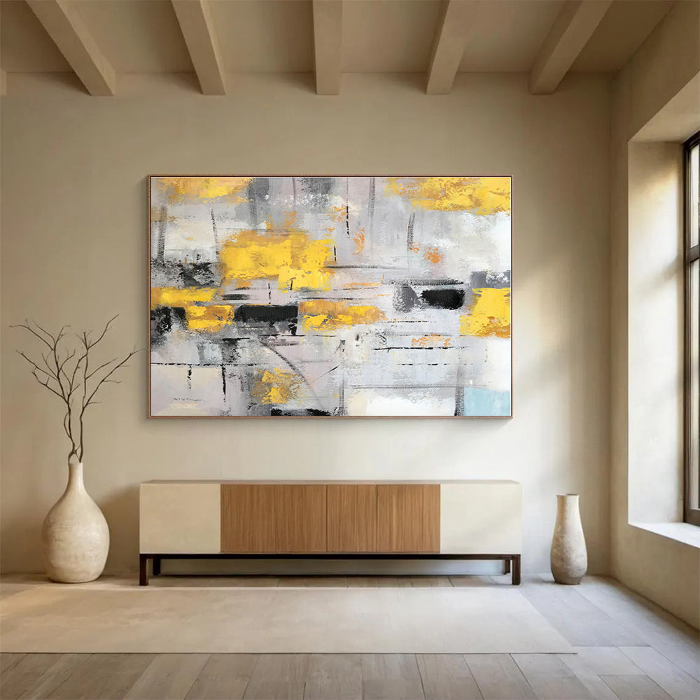 Acrylic Modern Art Paintings Yellow, Gray & Black Urban Abstract Painting On Canvas HPS074
