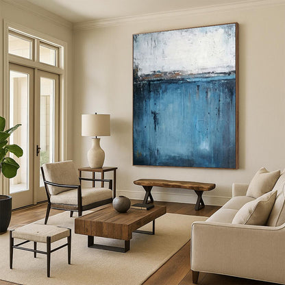 Acrylic Modern Art Paintings - Blue, Gray & White Textured Abstract Landscape Art PT603