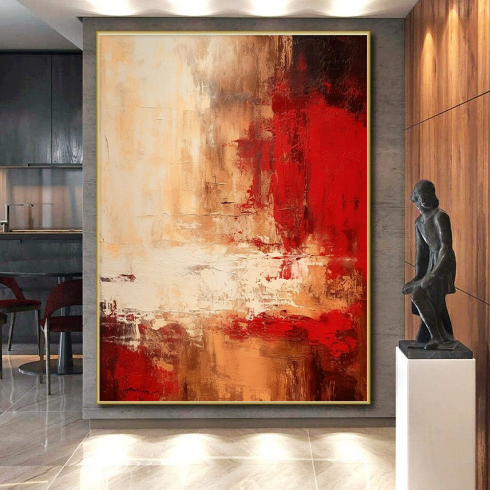 Huge Size - Red, Beige & White Dynamic Abstract Expressionism Painting PT583