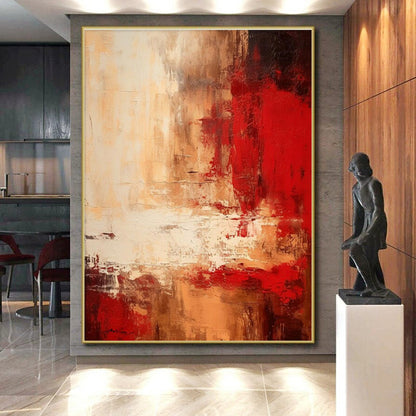 Huge Size - Red, Beige & White Dynamic Abstract Expressionism Painting PT583