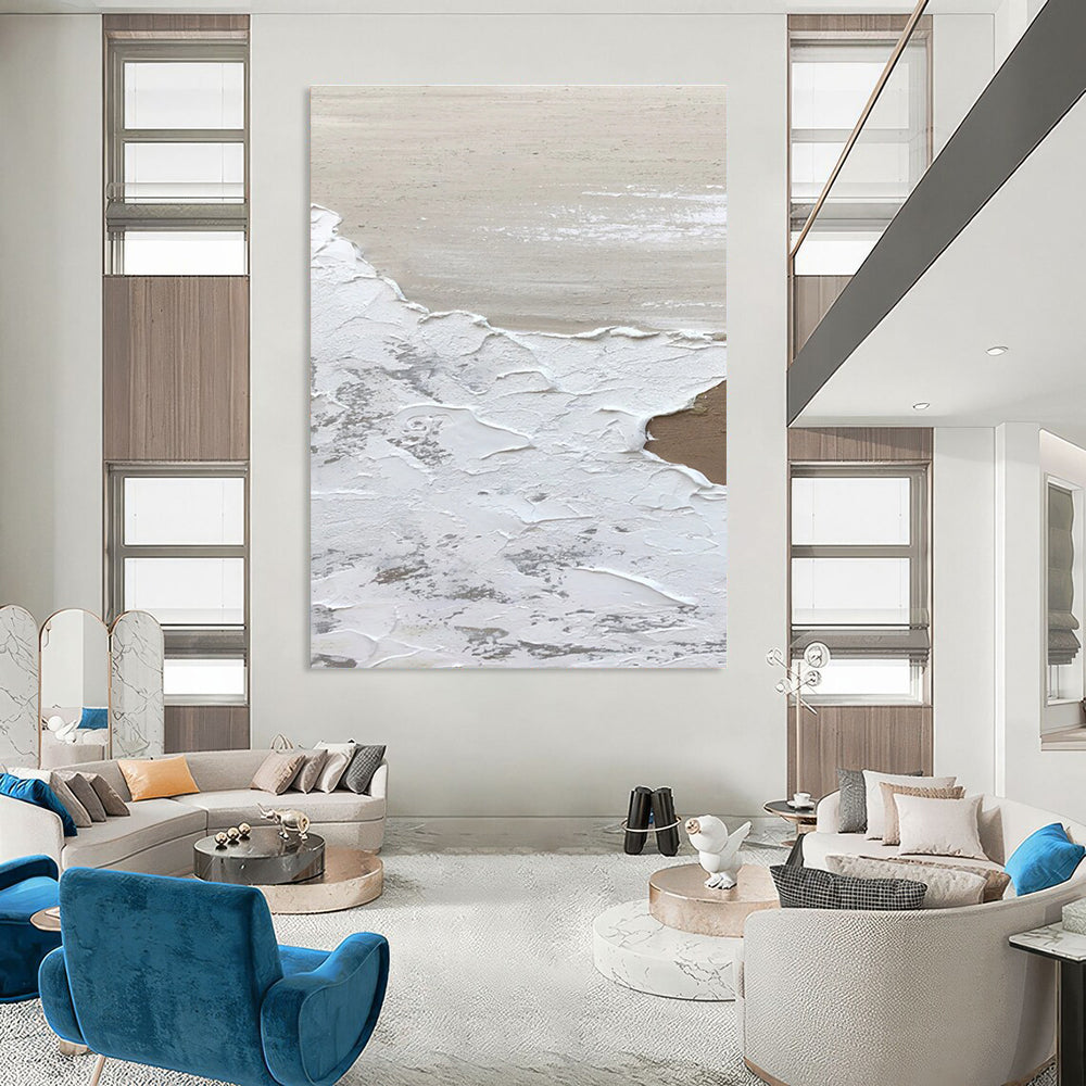 Gaint Canvas Art White, Beige, and Gray Textured Abstract Seaside Art DPS457