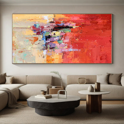 Hand-Painted Red Multicolor Textured Abstract City Art PT387