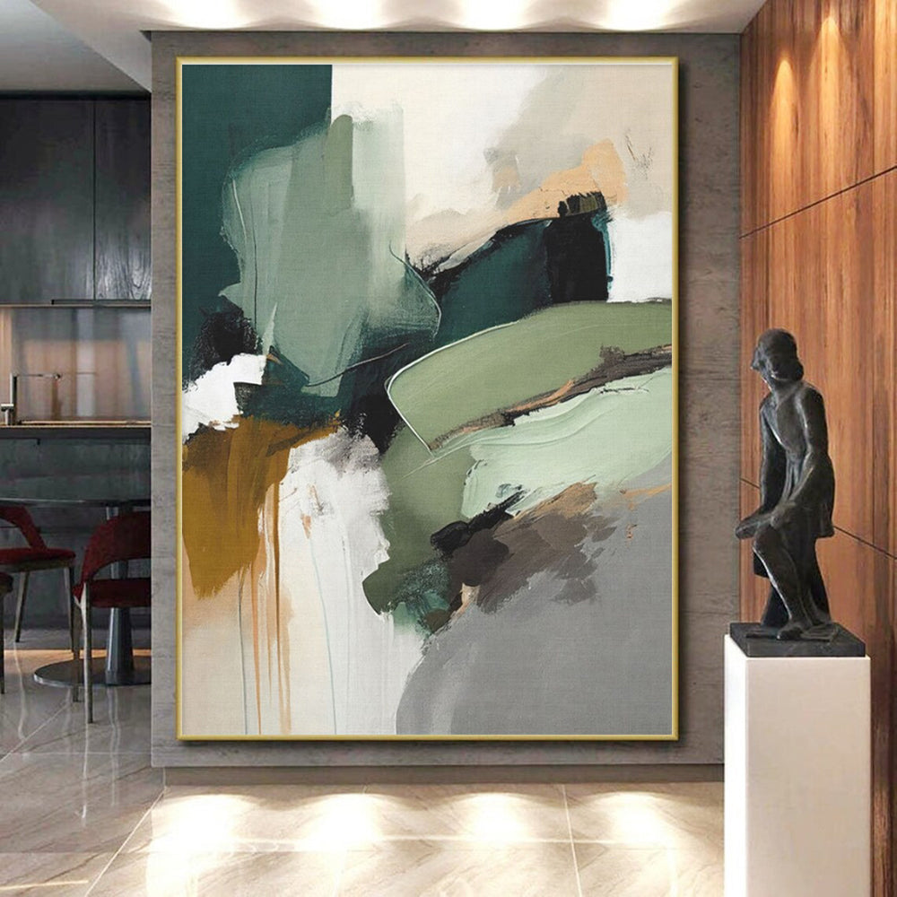 Modern Art Acrylic - Green, Brown & Gray Abstract Landscape-Inspired Art PT577