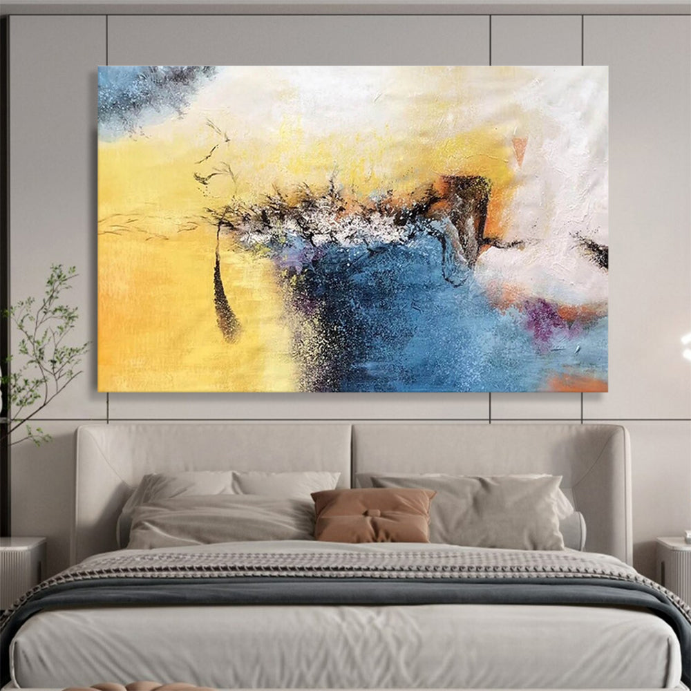 Paintings For House Yellow, Blue & White Abstract Dynamic Art HPS219