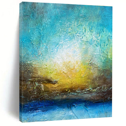 Cool Abstract Paintings with Turquoise, Yellow, and Blue, Hand-Painted Modern Art PT290