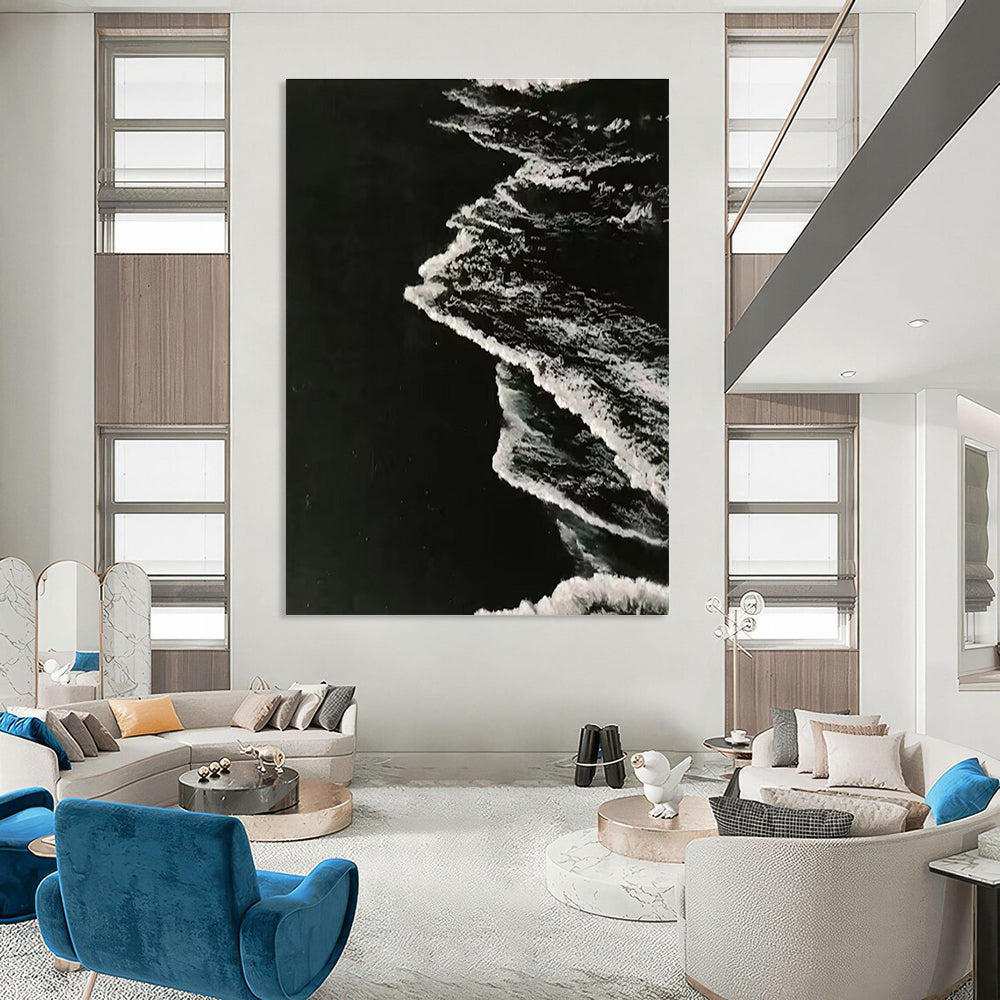 Minimalist Canvas Art Black and White Abstract Wave Painting DPS454