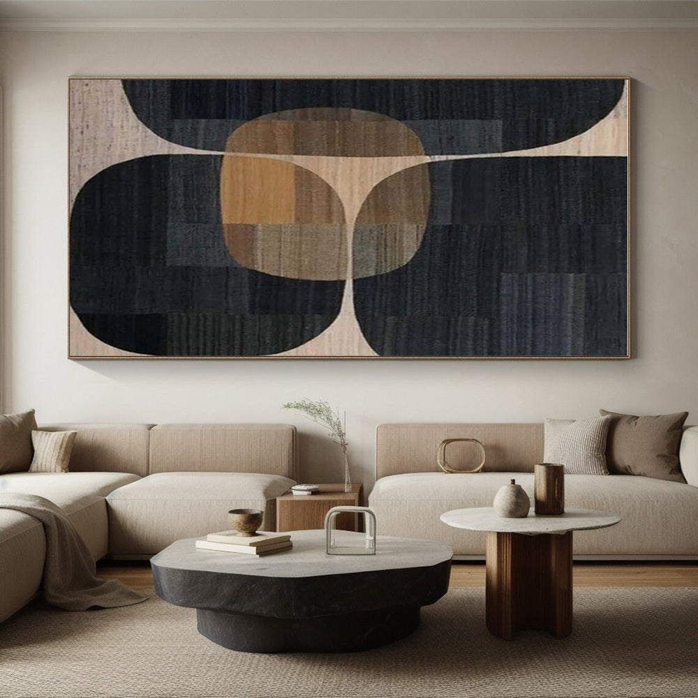 Minimalist Canvas Art Black Beige Geometric Abstract Art PT332