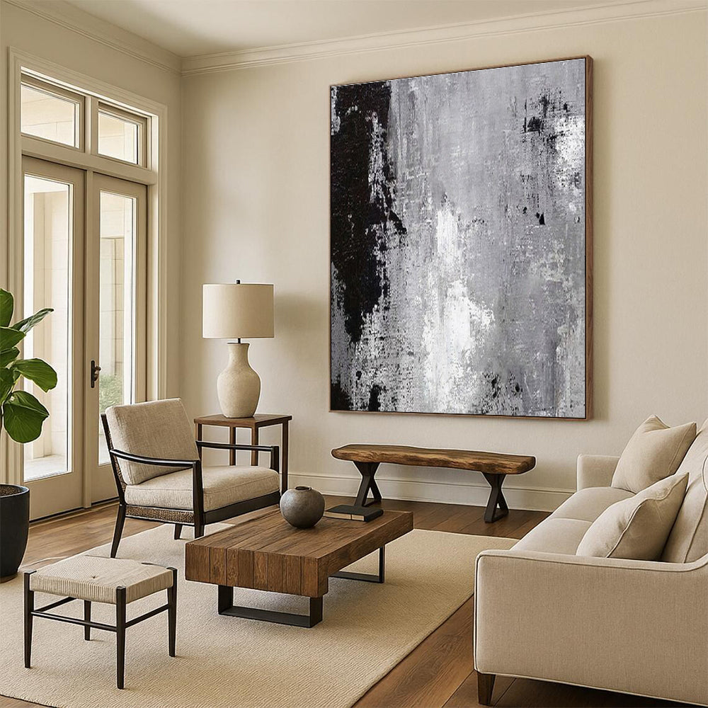 Cool Abstract Paintings Black, Gray, and White Textured Abstract Art PT705