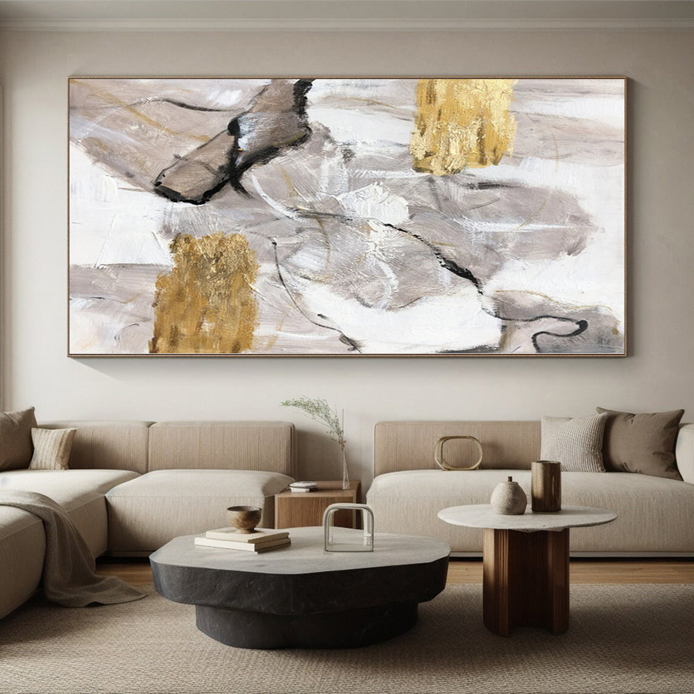 Acrylic Modern Art Paintings Gray, White & Gold Textured Abstract Painting On Canvas PT057