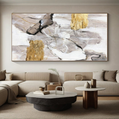 Acrylic Modern Art Paintings Gray, White & Gold Textured Abstract Painting On Canvas PT057