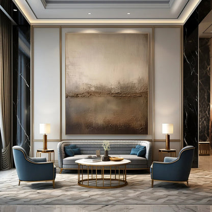 Cool Abstract Paintings Beige, Brown, and Gray Textured Abstract Landscape Art DPS473