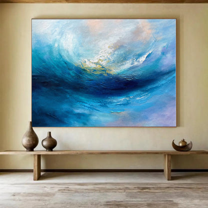 Hand-Painted Blue & Purple Ocean Wave Abstract Painting On Canvas HPS071