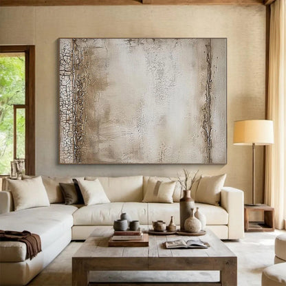 Minimalist Canvas Art in Beige and Brown Textured Design, Hand Painted Art PT297