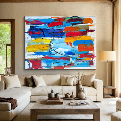 Hand-Painted Multicolor Abstract Energetic Composition, Acrylic Modern Art Paintings PT540
