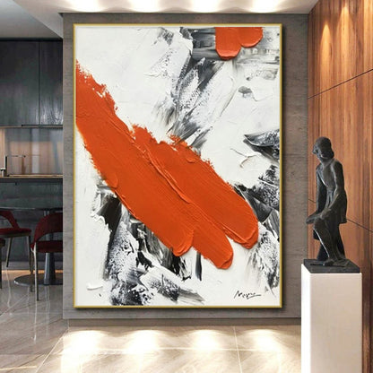 Cool Abstract Paintings Orange and Gray Textured Abstraction, Large Painting In Living Room PT525
