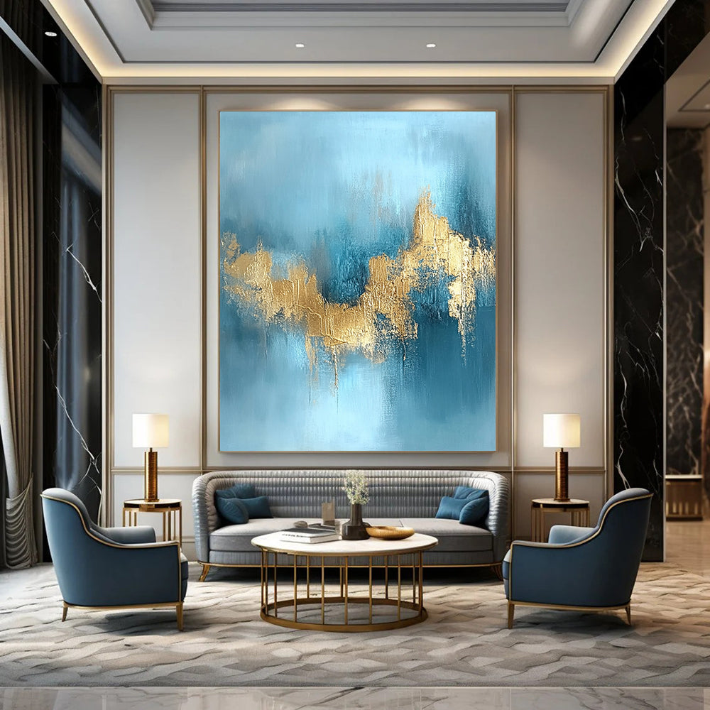 Modern Art Acrylic Blue and Gold Abstract Textured Painting DPS433