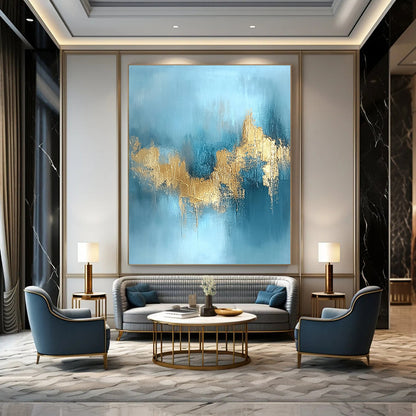 Modern Art Acrylic Blue and Gold Abstract Textured Painting DPS433