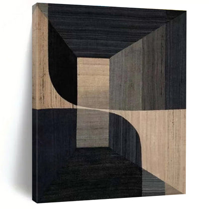 Unique Abstract Art in Black and Beige Geometric 3D Design, Handmade Art Piece PT323