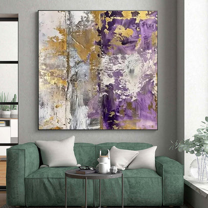 Unique Abstract Art - Purple, Gold & Gray Textured Abstract Art with Metallic Accents PT592