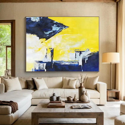 Unique Abstract Art Yellow, Blue, and White Geometric Abstract Art PT803