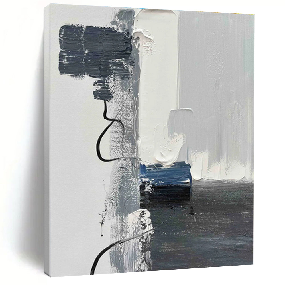 Minimalist Canvas Art Gray White Blue Abstract Textured Art PT465