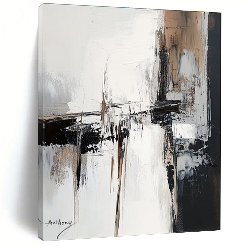 Acrylic Modern Art Paintings Beige, Black, and White Textured Abstract Art PT792