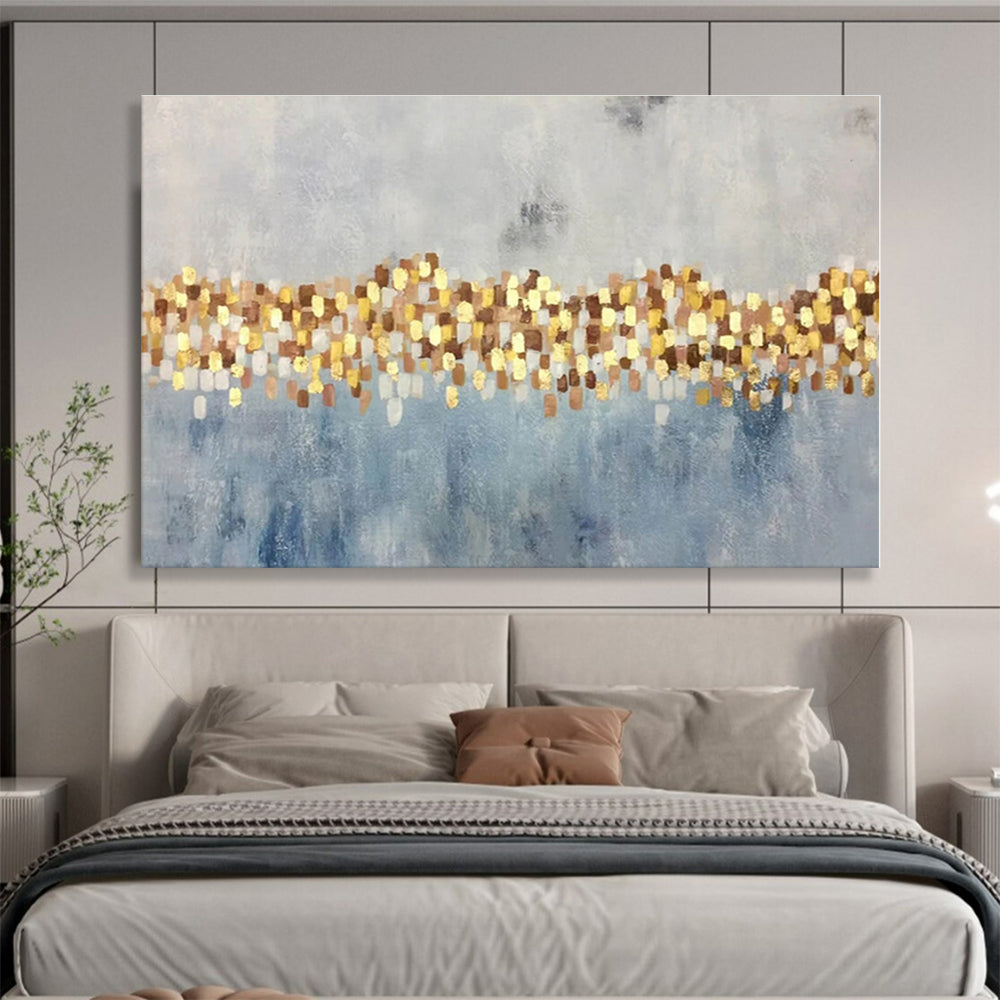 Minimalist Canvas Art Gold, Gray & Blue Textured Abstract On Canvas HPS056