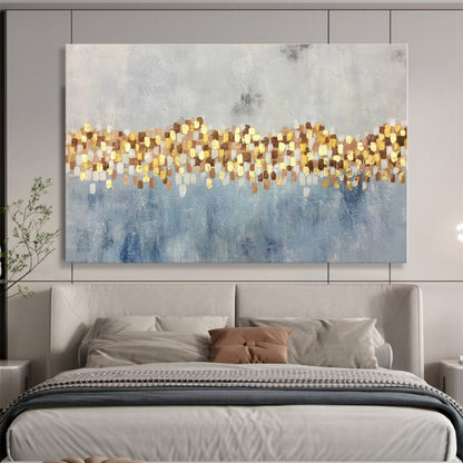 Minimalist Canvas Art Gold, Gray & Blue Textured Abstract On Canvas HPS056