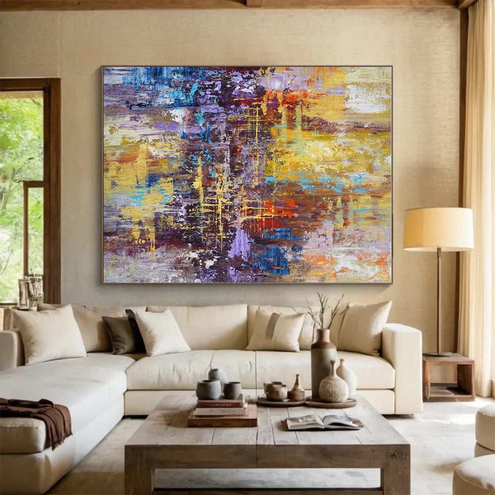 Oversized Abstract Wall Art Multicolor Abstract Expressionist Acrylic Painting PT485