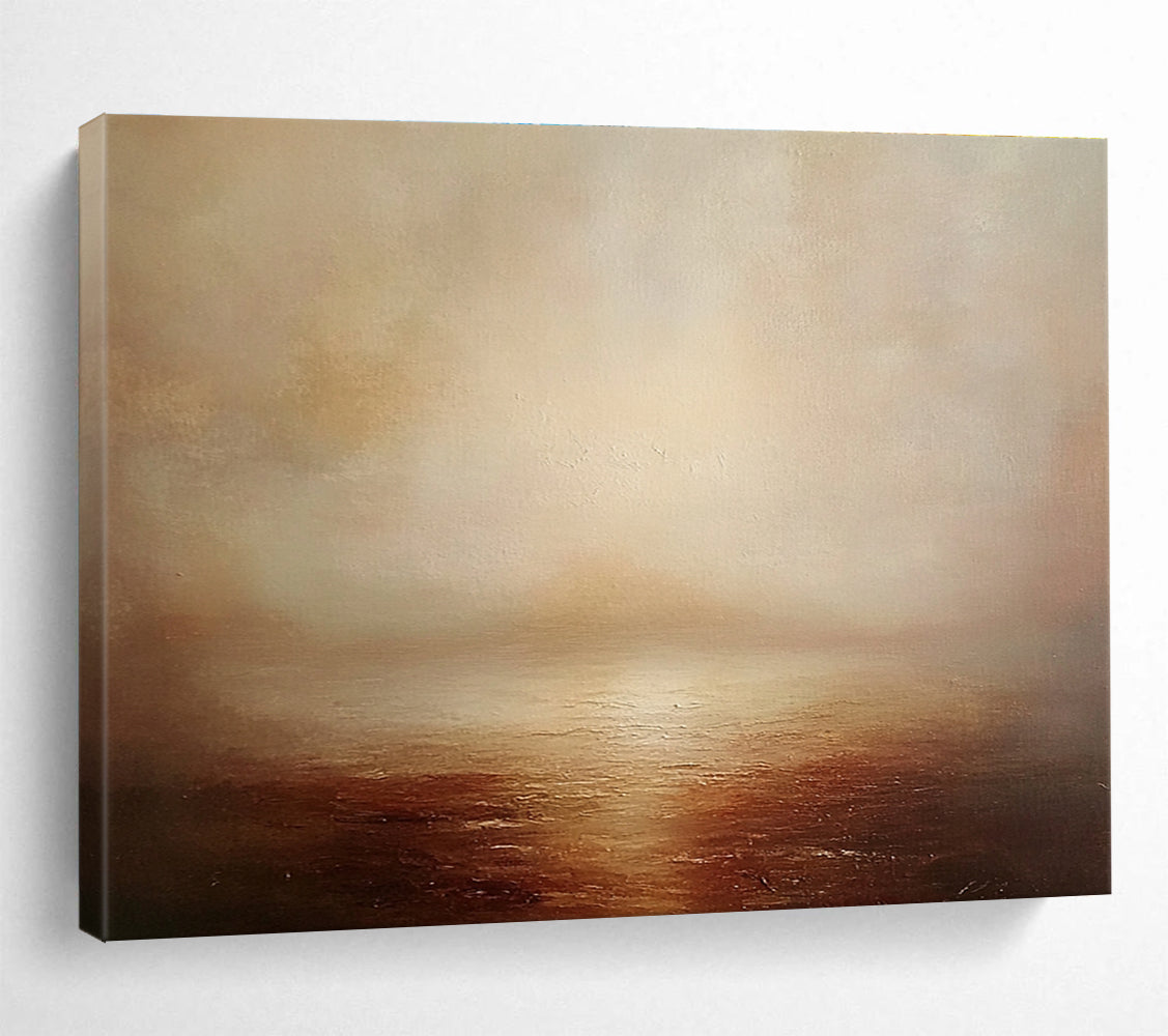 Large Contemporary Wall Art Beige and Brown Misty Seaside Landscape HPS316