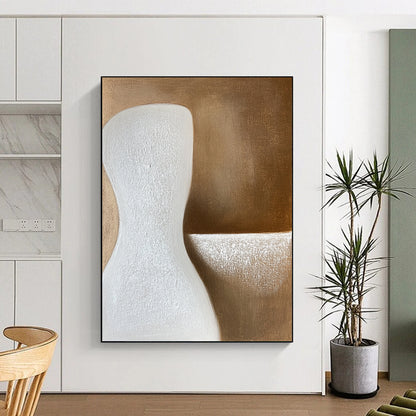 Large Abstract Painting For Living Room, Brown White Abstract Minimalist Sculpture-Inspired Art PT161