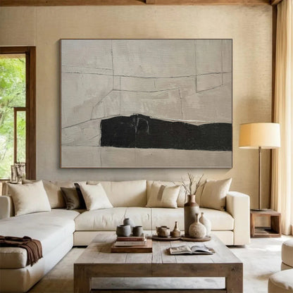 48x60 Black & Beige Geometric Abstract Painting On Canvas PT027