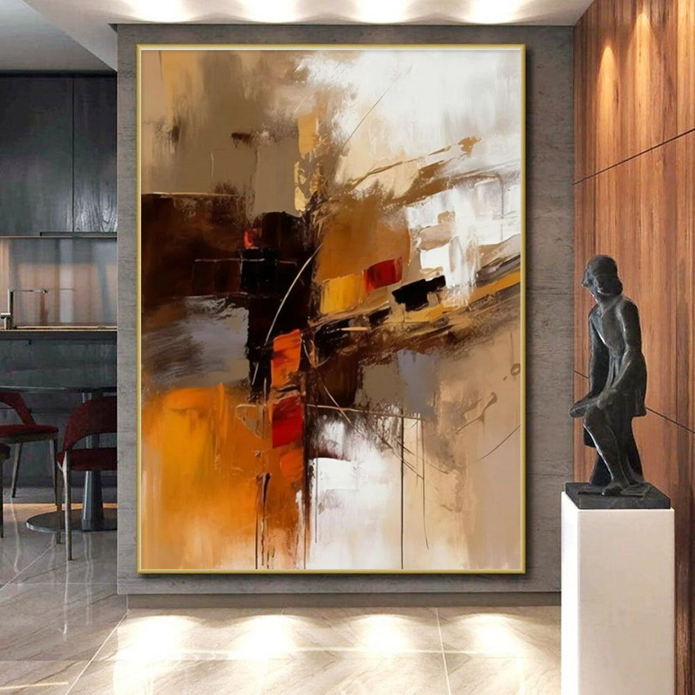 Huge Size Brown and White Abstract Cityscape, Oversized Abstract Wall Art PT519