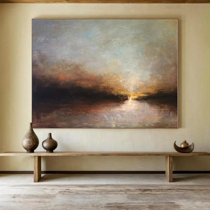 Hand-Painted Earthy Tones Sunset Landscape Abstract Painting On Canvas HPS136
