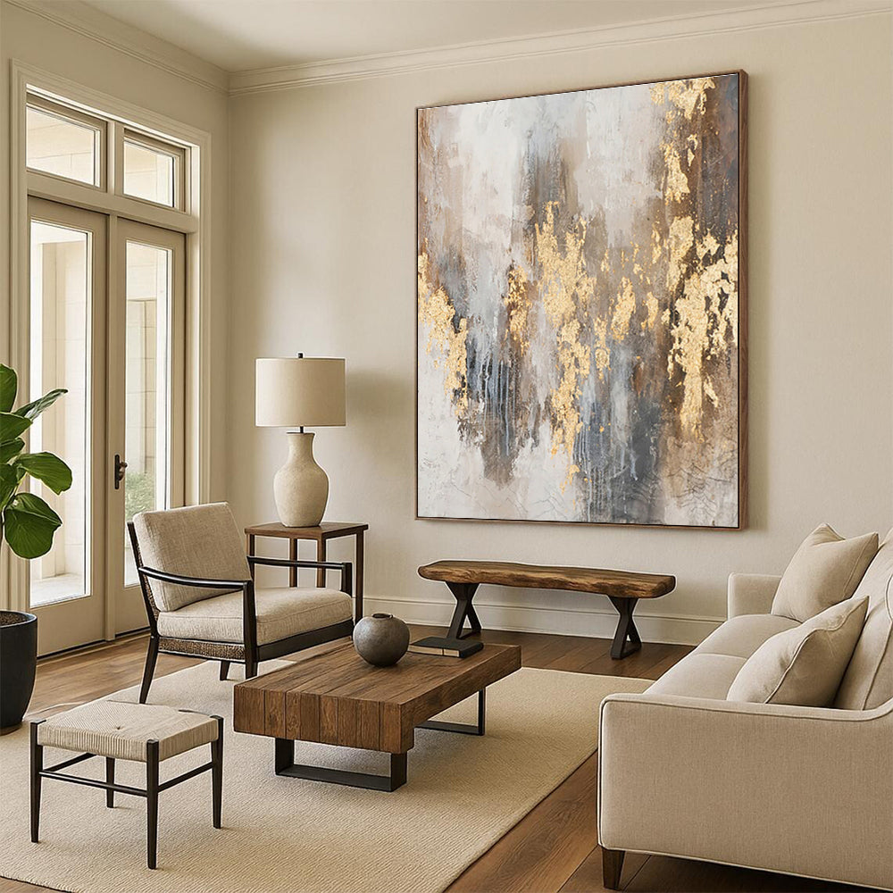 Oversized Abstract Wall Art Gray Gold Textured Abstract Art PT503